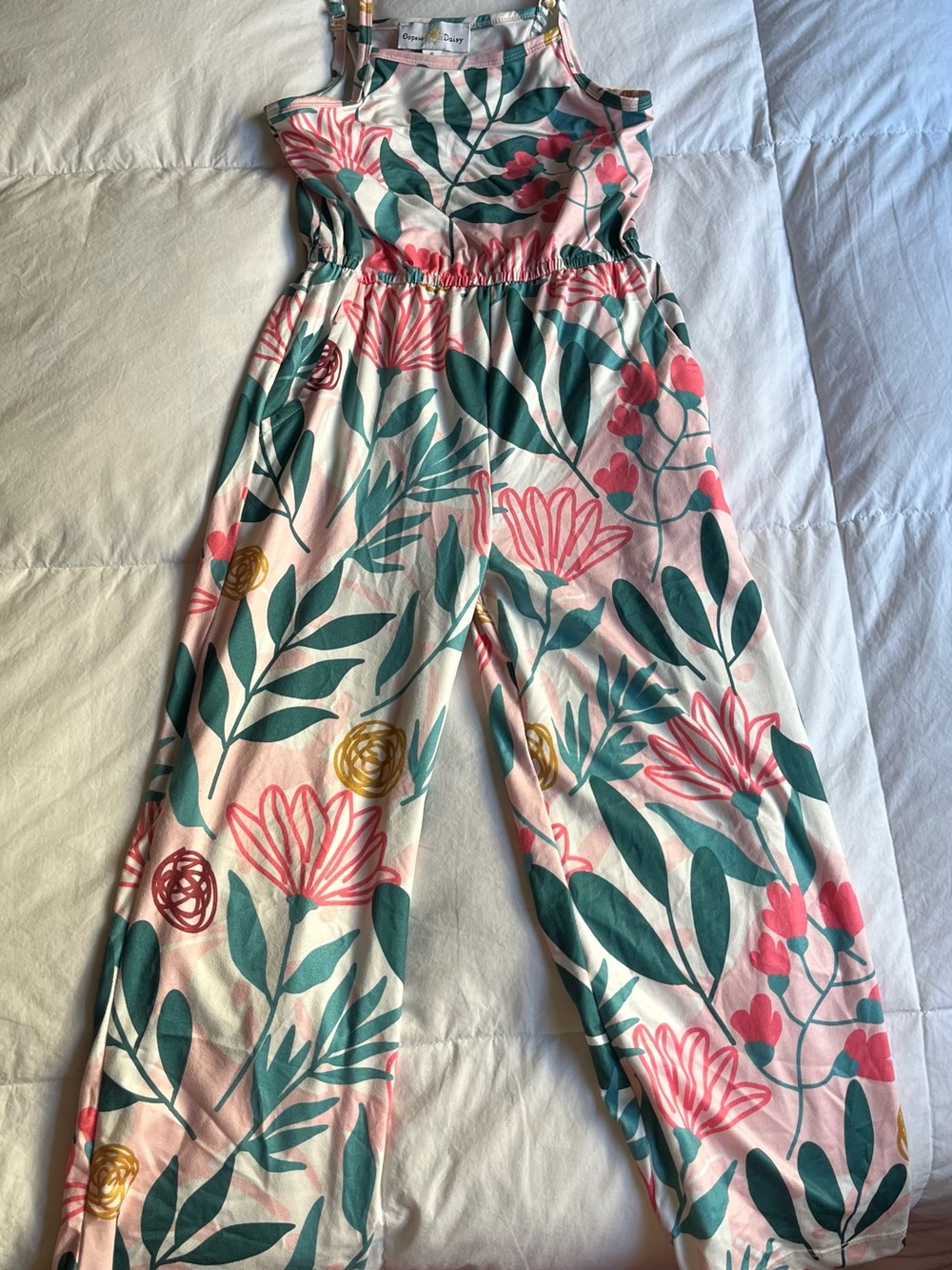 Girls' Floral One-Piece Jumpsuit - Pink & Teal